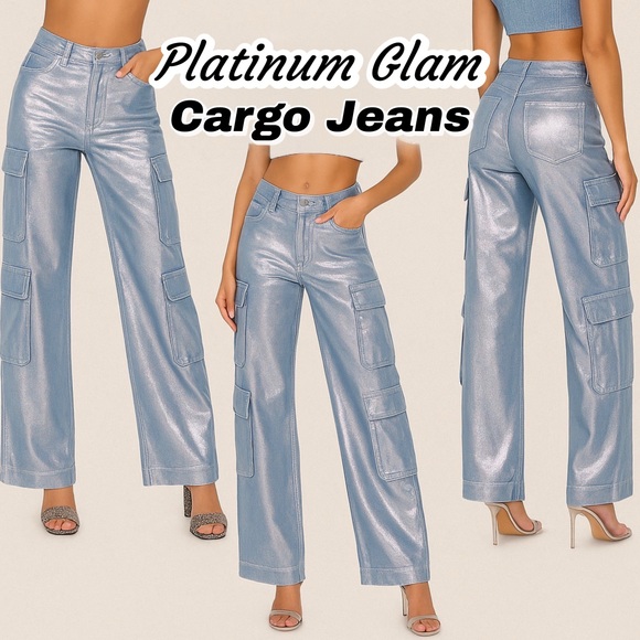 Platinum Glam Luxe Cargo Jeans - Picture 1 of 16